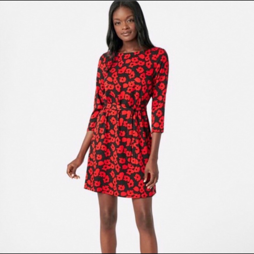 JustFab Black Floral Tie Front Dress Size: L